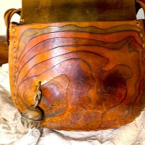 Rare Vintage Hand Artisan Made All Leather Weave w/ Brass Bell Pendant Closure